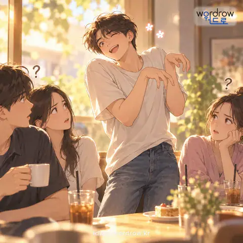 ‘눈치가 다르다’의 첫 번째 뜻을 표현한 그림: 태도나 하는 짓이 이상스럽다.