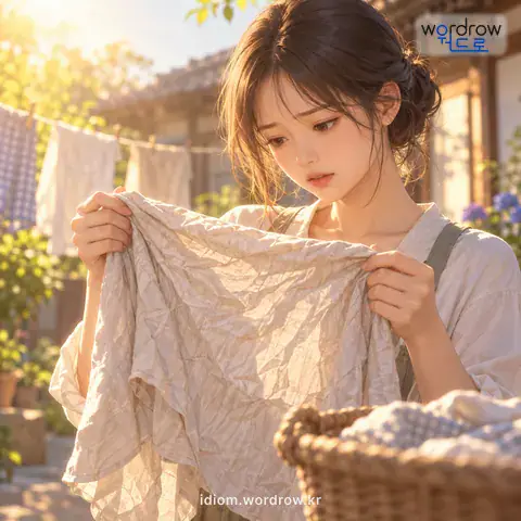 ‘늙은이 뱃가죽 같다’의 첫 번째 뜻을 표현한 그림: 물건이 쭈글쭈글하다.