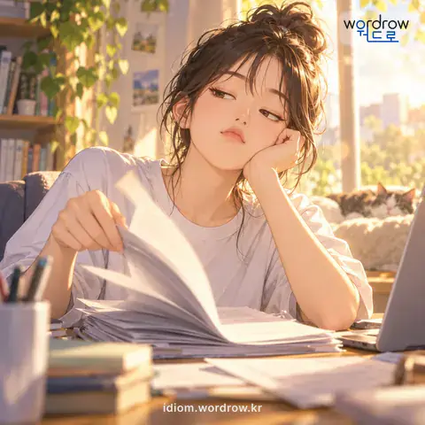 ‘닭 물 먹듯’의 첫 번째 뜻을 표현한 그림: 무슨 일이든 그 내용도 모르고 건성으로 넘기는 모양을 비유적으로 이르는 말.