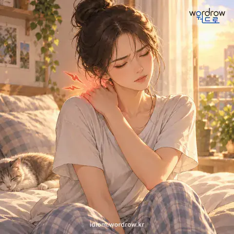 ‘담이 결리다’의 첫 번째 뜻을 표현한 그림