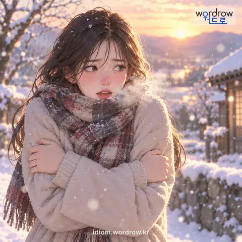 ‘동태가 되다’의 첫 번째 뜻을 표현한 그림: 추위로 몹시 얼다.