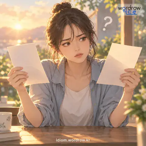 ‘두 동이 지다’의 첫 번째 뜻을 표현한 그림: 서로 모순이 되어 앞뒤가 맞지 않다.