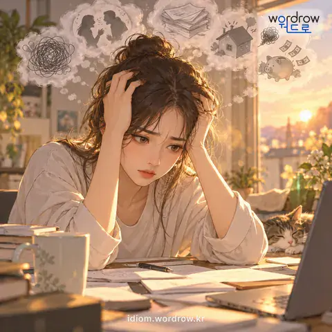 ‘두통을 앓다’의 첫 번째 뜻을 표현한 그림