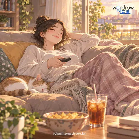 ‘뒤가 늘어지다’의 첫 번째 뜻을 표현한 그림