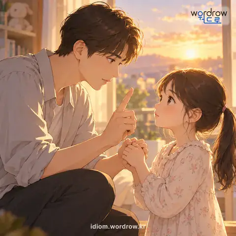 ‘뒤를 누르다’의 첫 번째 뜻을 표현한 그림: 뒷일을 걱정하여 미리 다짐받다.