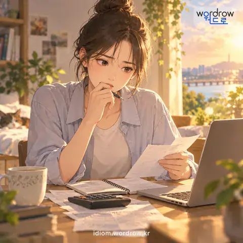 ‘뒤를 재다’의 첫 번째 뜻을 표현한 그림: 어떤 일의 결과를 걱정하면서 이것저것 타산을 맞추어 보다.