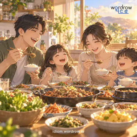 ‘떡을 치다’의 첫 번째 뜻을 표현한 그림: 양이나 정도가 충분하다.