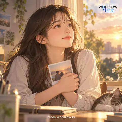 ‘마음에 두다’의 첫 번째 뜻을 표현한 그림: 잊지 아니하고 마음속에 새겨 두다.