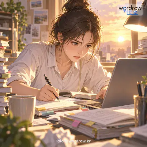 ‘만부하를 걸다’의 첫 번째 뜻을 표현한 그림: 있는 마력을 다 내어서 조금도 쉴 새 없이 긴장해서 일에 전념하다.