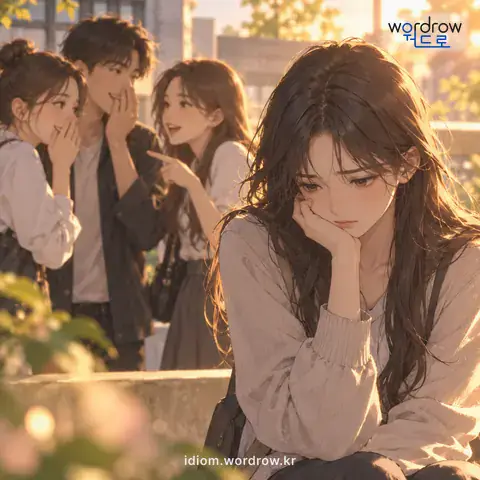 ‘말밥에 오르다’의 첫 번째 뜻을 표현한 그림: 좋지 아니한 화제의 대상으로 되다.