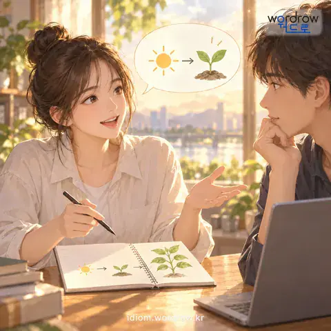 ‘말이 되다’의 첫 번째 뜻을 표현한 그림: 말하는 것이 이치에 맞다.
