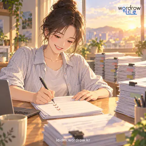 ‘맡아 놓고’의 첫 번째 뜻을 표현한 그림: 연이어 도맡아서.