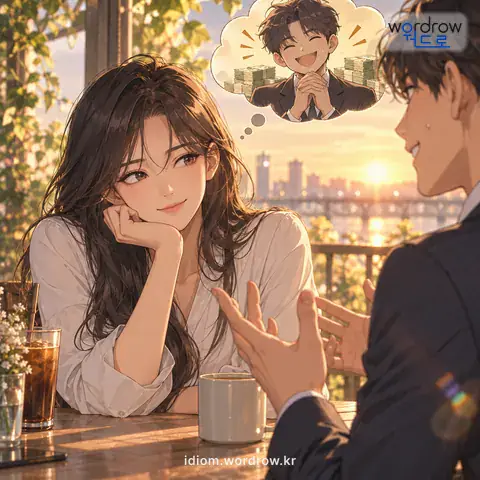 ‘맥을 짚다’의 첫 번째 뜻을 표현한 그림: 남의 속셈을 알아보다.