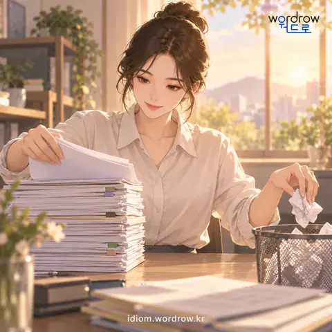 ‘맺고 끊다’의 첫 번째 뜻을 표현한 그림: 사리가 분명하여 일의 처리를 야무지게 하다.