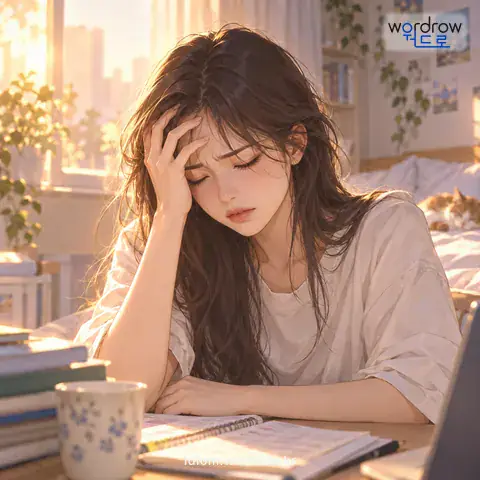 ‘머리가 무겁다’의 첫 번째 뜻을 표현한 그림