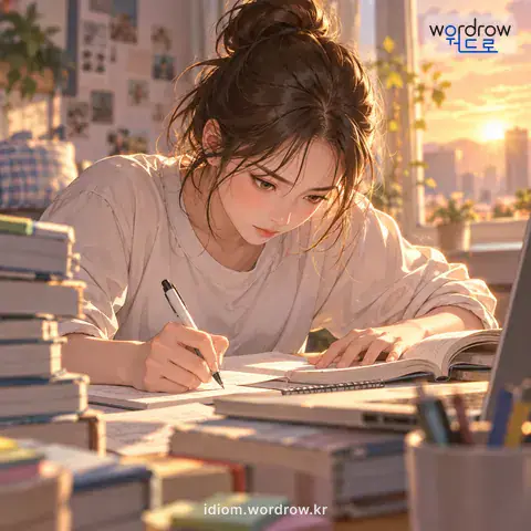 ‘머리를 싸고’의 첫 번째 뜻을 표현한 그림
