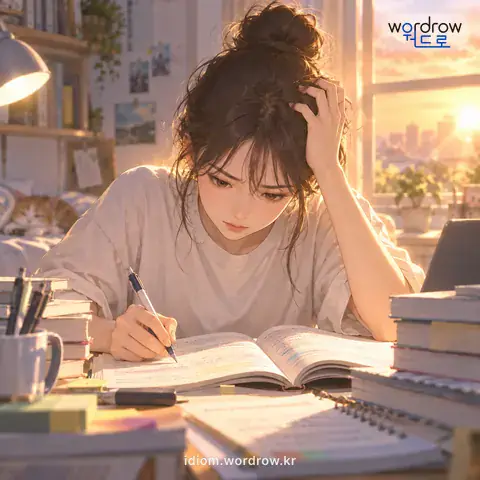 ‘머리를 싸매다’의 첫 번째 뜻을 표현한 그림