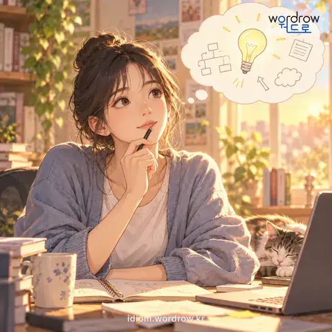 ‘머리를 쓰다’의 첫 번째 뜻을 표현한 그림