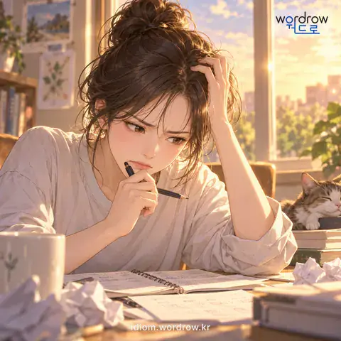 ‘머리를 쥐어짜다’의 첫 번째 뜻을 표현한 그림