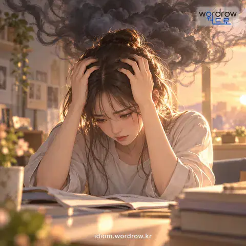 ‘머리를 짓누르다’의 첫 번째 뜻을 표현한 그림