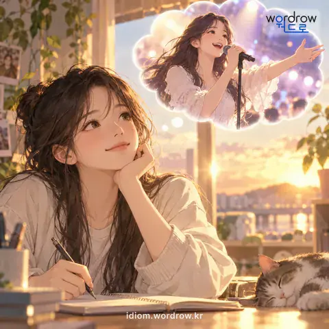 ‘머릿속에 그리다’의 첫 번째 뜻을 표현한 그림: 마음속으로 생각하다.