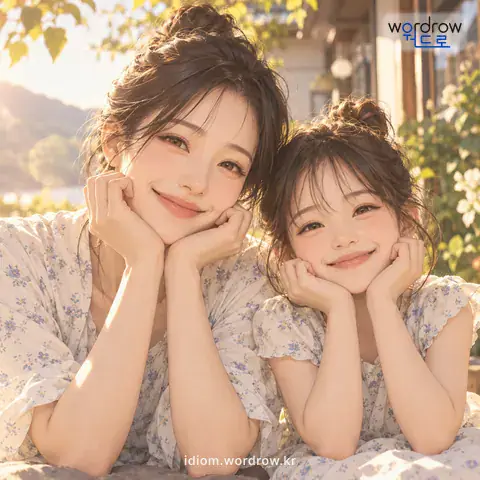 ‘먹고 닮다’의 첫 번째 뜻을 표현한 그림: 너무 비슷하게 닮다.