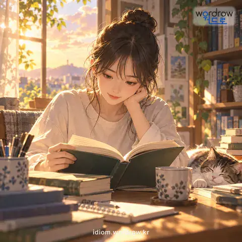 ‘먹물을 먹다’의 첫 번째 뜻을 표현한 그림: 책을 읽어 글공부를 하다.