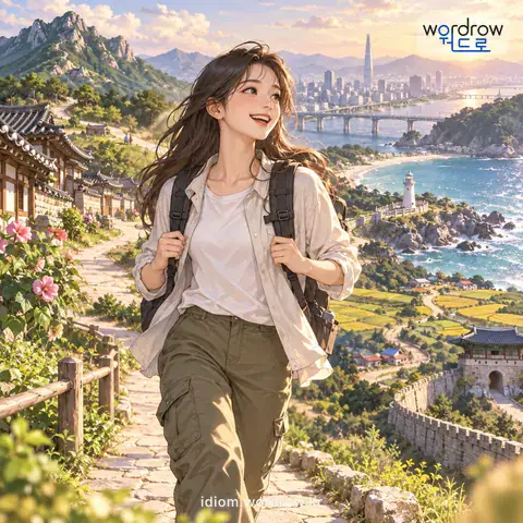 ‘메주 밟듯’의 첫 번째 뜻을 표현한 그림: 여러 곳을 빠짐없이 골고루 돌아다님을 비유적으로 이르는 말.