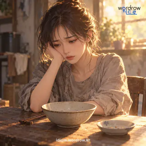 ‘목에 거미줄 치다’의 첫 번째 뜻을 표현한 그림