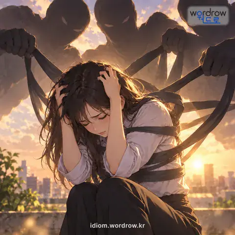 ‘목을 조이다’의 첫 번째 뜻을 표현한 그림