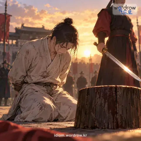 ‘목이 날아가다’의 첫 번째 뜻을 표현한 그림