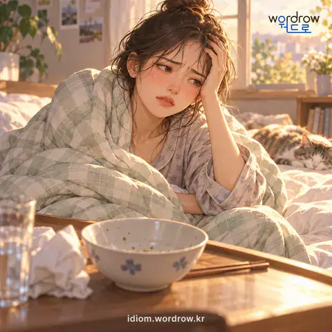 ‘몸살 차살 하다’의 첫 번째 뜻을 표현한 그림