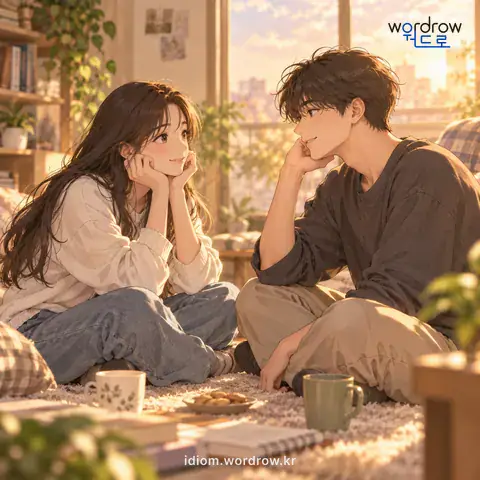 ‘무릎을 마주하다’의 첫 번째 뜻을 표현한 그림