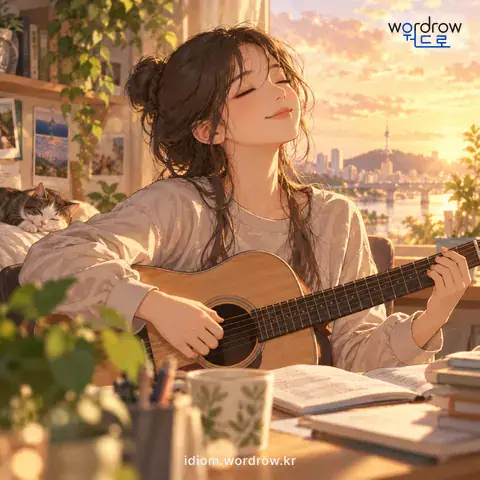 ‘물이 젖다’의 첫 번째 뜻을 표현한 그림: 생활에 배도록 깊은 영향을 받다.