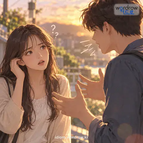 Illustration of the first meaning of “뭐라 뭐라 하다”: Say something not clearly intelligible