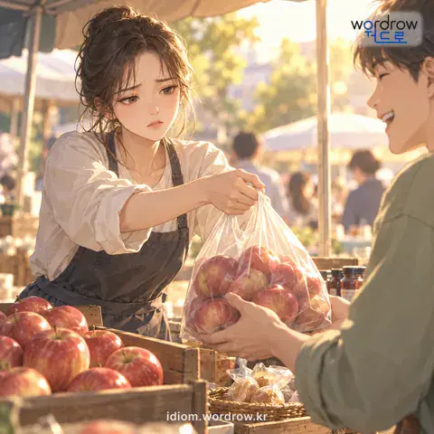 ‘밑지는 장사’의 첫 번째 뜻을 표현한 그림: 아무런 이득이 없이 손해 보는 행위를 하는 것을 이르는 말.