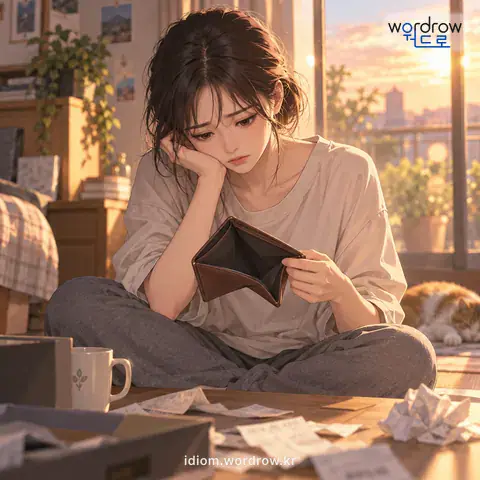 ‘밑창을 보다’의 첫 번째 뜻을 표현한 그림: 밑천을 다 써서 거덜이 나게 하다.
