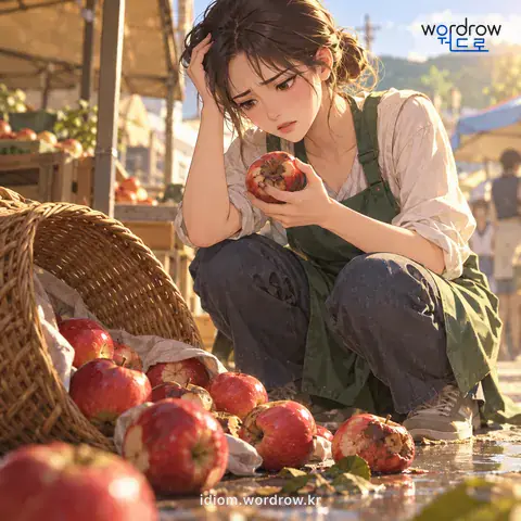 ‘밑천도 못 찾다’의 첫 번째 뜻을 표현한 그림: 이득을 얻으려다 오히려 손해를 보다.