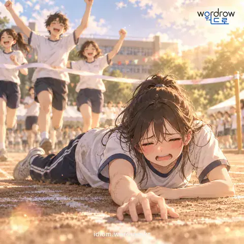 ‘바닥 첫째’의 첫 번째 뜻을 표현한 그림: 차례의 맨 끝을 놀림조로 이르는 말.