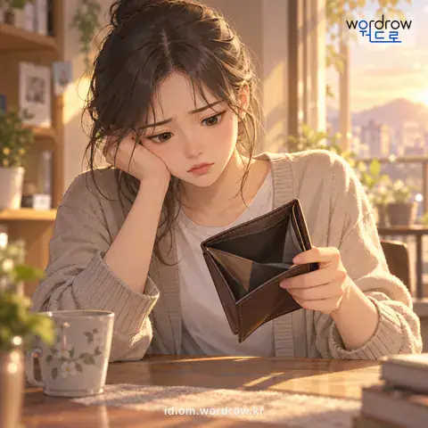 ‘바닥을 보다’의 첫 번째 뜻을 표현한 그림: 밑천이 다 없어지다.