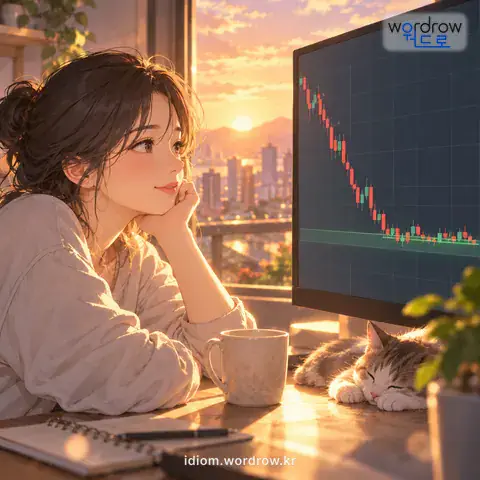 ‘바닥이 질기다’의 첫 번째 뜻을 표현한 그림: 증권 거래에서 떨어진 시세가 더 내리지 아니하고 오래 계속 버티다.
