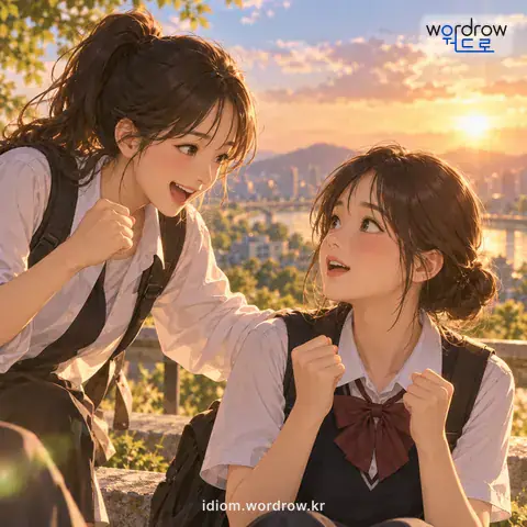 ‘바람을 넣다’의 첫 번째 뜻을 표현한 그림: 남을 부추겨서 무슨 행동을 하려는 마음이 생기게 만들다.