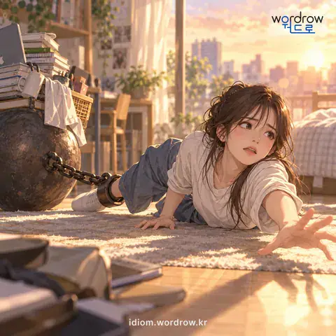 ‘발목을 잡히다’의 첫 번째 뜻을 표현한 그림