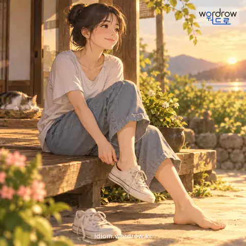 ‘발을 벗다’의 첫 번째 뜻을 표현한 그림