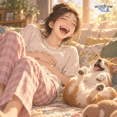 ‘배꼽을 빼다’의 첫 번째 뜻을 표현한 그림