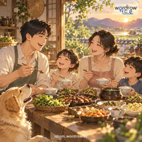 ‘배에 기름이 끼다’의 첫 번째 뜻을 표현한 그림