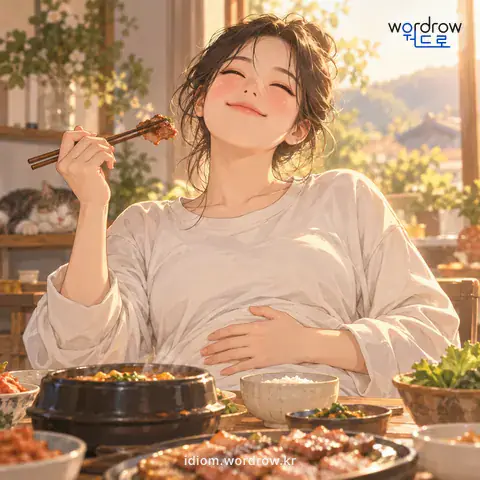 ‘배에 기름이 지다’의 첫 번째 뜻을 표현한 그림