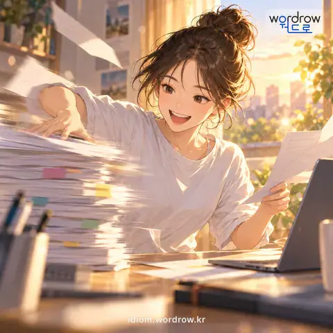 ‘벼락 치듯’의 첫 번째 뜻을 표현한 그림: 아주 빠르게.