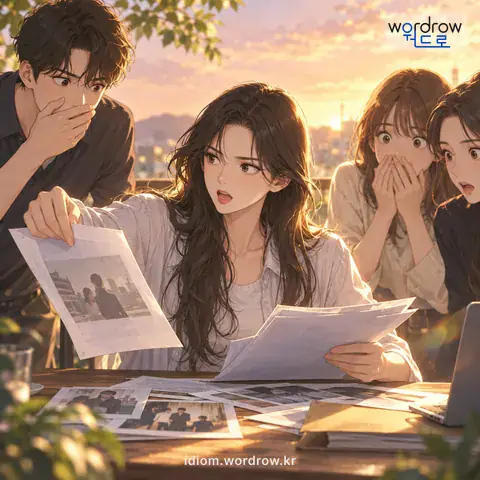 ‘보따리를 풀다’의 첫 번째 뜻을 표현한 그림: 숨은 사실을 폭로하다.