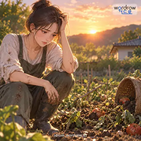 ‘본전도 못 찾다’의 첫 번째 뜻을 표현한 그림: 일한 결과가 좋기는커녕 오히려 하지 아니한 것만도 못하다.